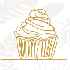 cake drawing in one continuous line, isolated