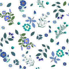 flowers, plants seamless white background in flat design