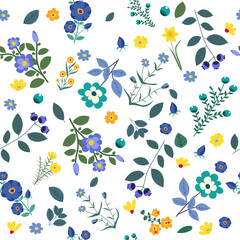 plants seamless white background in flat design