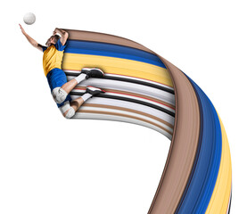 Professional volleyball player in action. Pixel stretch effect