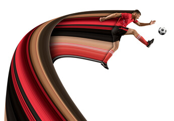 Professional soccer player in action. Pixel stretch effect