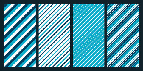 Set of Striped Teal Seamless Patterns. Harmonious Composition of Blue Linear Recurring Motives.
