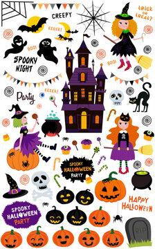 a big collection of elements for Halloween. vector image