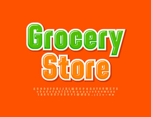 Vector business logo Grocery Store. Bright modern Font. Orange color Alphabet Letters, Numbers and Symbols set