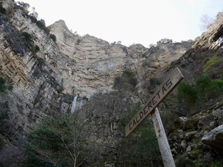 Waterfall at Mundo source in natural park los Calares del Mundo and la Sima, near Riopar. Castile...