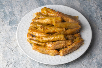 Lahana Sarma, Turkish traditional food,a boiled cabbage leaf that is formed into a roll with a stuffing of rice
