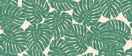 Fototapeta na wymiar Modern exotic seamless pattern. Tropical leaves, monstera. Palm foliage. Print for luxury fashion fabric, clothes, wallpaper. 