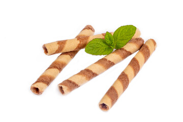 Chocolate wafer stick roll isolated on white background