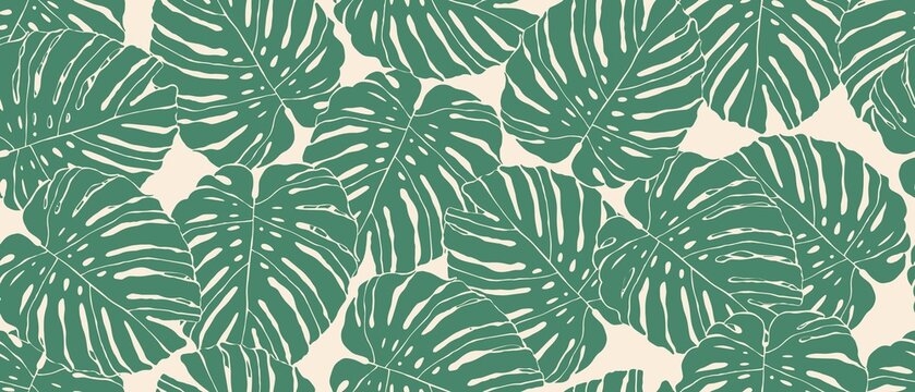 Modern exotic seamless pattern. Tropical leaves, monstera. Palm foliage. Print for luxury fashion fabric, clothes, wallpaper. 