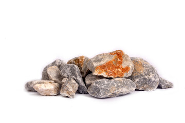 Set of stones isolated on white background. Limestone calcium stone pieces isolated
