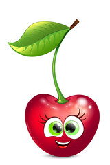 Ripe red cartoon cherry character