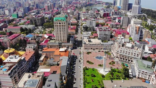 Aerial view of Batumi districts in Georgia. Drone shoot.