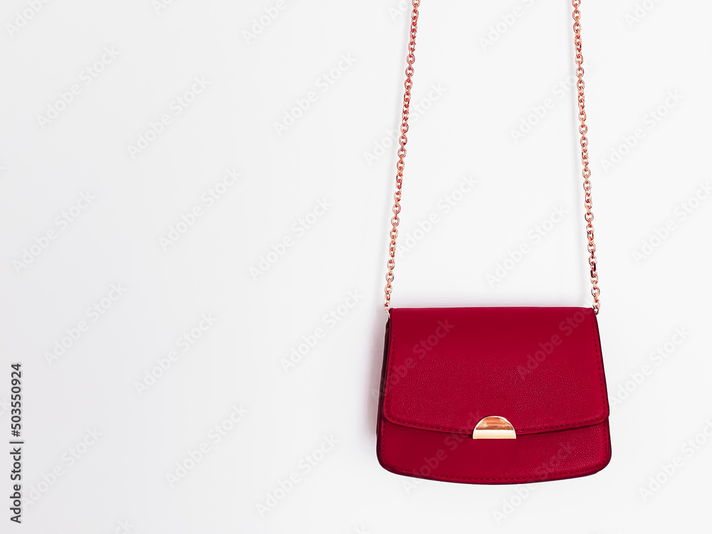 Sticker red fashionable leather purse with gold details as designer bag and stylish accessory, female fashio