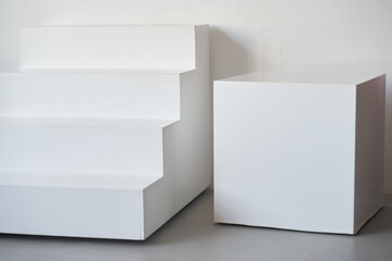 Cube platform, Stairs podium. Podium with stairs.Studio room background for product demonstration. High quality photo