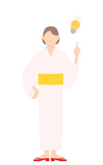 女性の浴衣姿、指さししてアドバイスする