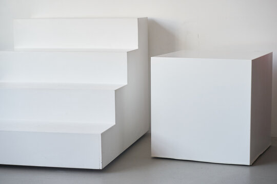 Cube platform, Stairs podium. Podium with stairs.Studio room background for product demonstration. High quality photo