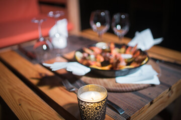 Fresh Paella dish on the table