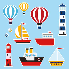 set of stickers of the ships, for kids, traver