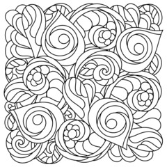 Abstract doodle coloring page. Hand drawn vector illustration. Black and white decorative background