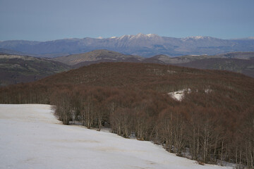 Panoramic view the Apennines from the peak of Monte Autore, Monti Simbruini Natural Regional Park, Italy