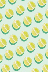 Creative summer pattern made of lime on a mint green background. Minimal flat lay concept. Summer fruits and citrus inspiration.