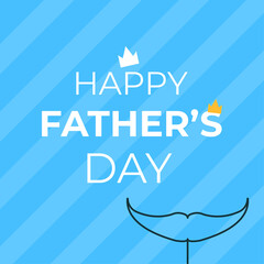 Happy Father's day poster on blue background. In minimalistic style with outline thematic icon.