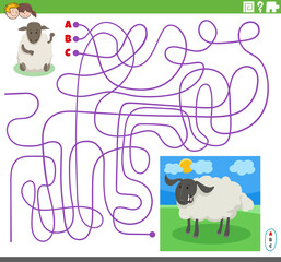maze game with cartoon sheep character and lamb