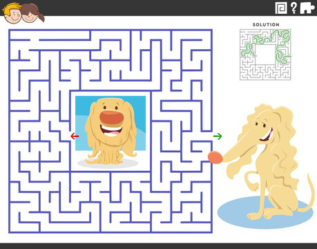 maze game with cartoon mother dog and cute little puppy