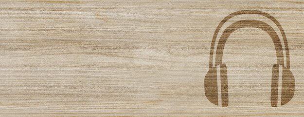 headphones icon isolated on special wood banner background