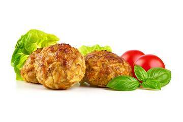 Baked meatballs, isolated on white background.