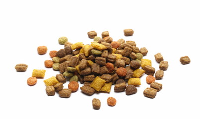 Dry cat food isolated on white background