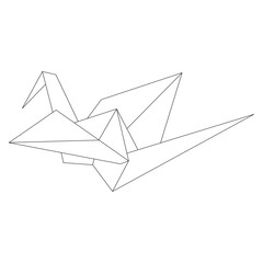 Origami crane vector outline illustration icon isolated on white background. Japanese traditional origami crane for infographic, website or app. Geometric line shape for art of folded paper. - obrazy, fototapety, plakaty