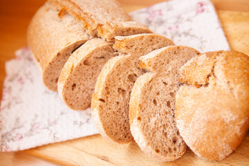 Fresh rye bread on the table, homemade food