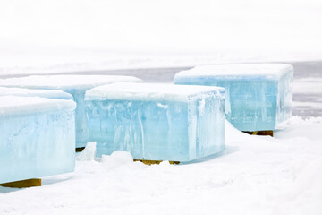 Harvesting Freshwater ice blocks, Winnipeg, Manitoba, Canada..