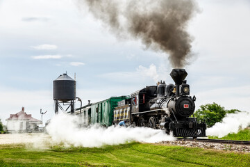 Fototapeta na wymiar Vintage steam train No.3 of the Prairie Dog Central Railway, Winnipeg, Manitoba, Canada.