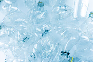 Blue plastic bottles recycle texture background. World enviroment day, ecological concept