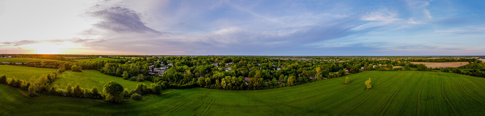 Panorama of spring time agriculture field in the rural region close to the city of Lexington,...
