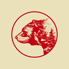 illustration of a bear  with a circle logo template
