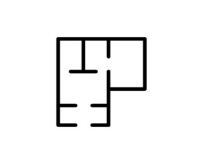 Fototapeta premium Line floor plan icon isolated on white background. Outline symbol for website design, mobile application, ui. floor plan pictogram. Vector illustration, editorial stroсk.