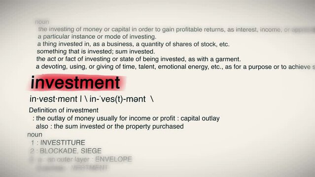 The Word Investment Red Highlighted in a Dictionary Animation
