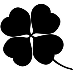 Four-leaf white clover with a stem, Trifolium repens. symbol for luck. realistic silhouette
