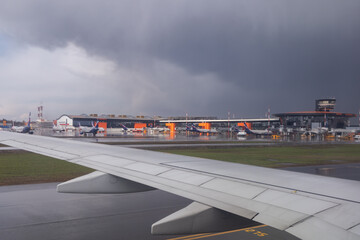 Fototapeta premium jet passenger aircraft in the parking lot at the airport