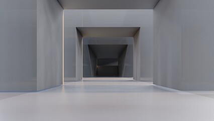 Architecture interior background hallway with empty concrete walls 3d render