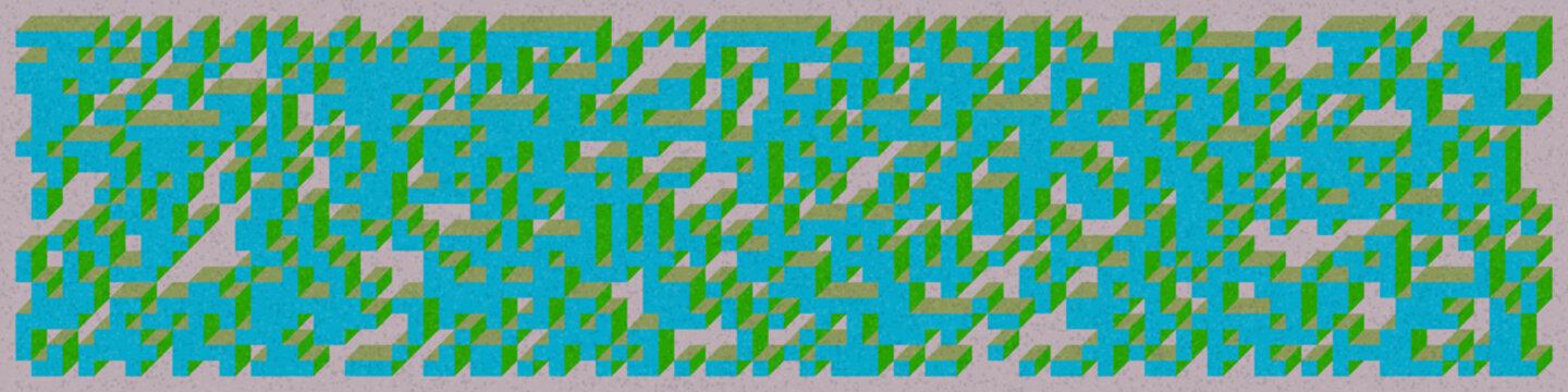 Implementation of Edward Zajec&rsquo;s &ldquo;Il Cubo&rdquo; from 1971. Essentially a Truchet tile set of 8 tiles and rules for placement art illustration