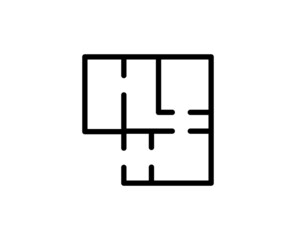 Line floor plan icon isolated on white background. Outline symbol for website design, mobile application, ui. floor plan pictogram. Vector illustration, editorial stroсk.