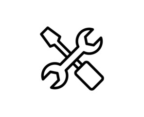 Wrench and screwdriver icon concept. Modern outline high quality illustration for banners, flyers and web sites. Editable stroke in trendy flat style. Line icon of repir