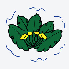 line art abstract green leaves with a yellow blossom