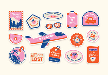 Cute Retro Travel Sticker Illustrations