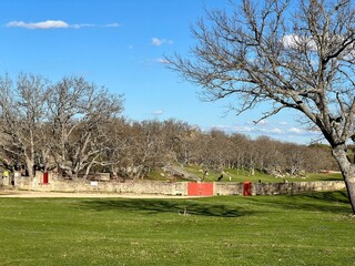 image of a green meadow on a sunny day. Mount Valonsadero, Soria, San Juan festivities.
