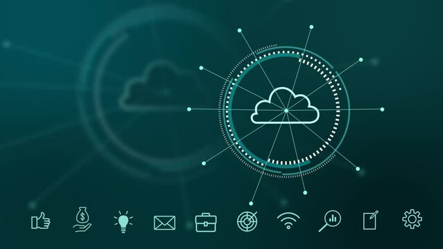 Cloud computing, Global Network - Futuristic blue cloud with pixel digital transformation abstract new technology background. Artificial intelligence and big data concept. Business industry 4.0 and 5g